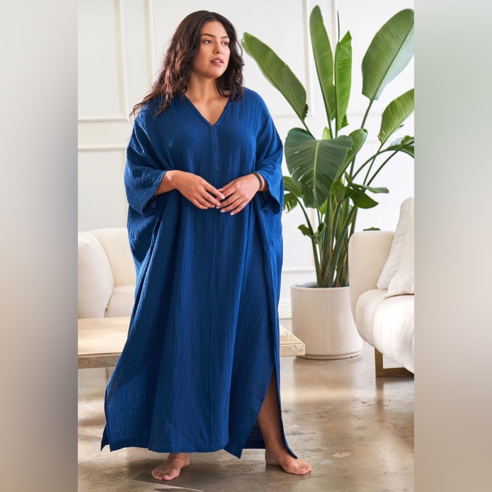 Ocean + Main Teal Cotton Talitha Gauze Caftan L/XL
